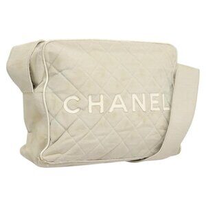 Authentic CHANEL Shoulder Bag Canvas Gray Silver CC